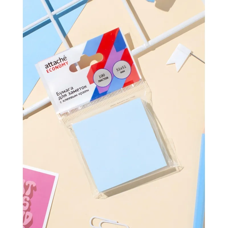 Бумага для заметок с клеевым краем  51x51мм 100 л пастельный синий