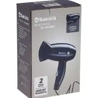 Фен Sakura SA-4049BK, 1200 Вт, 2 скорости, 2 температурных режима, провод 1.6 м, чёрный