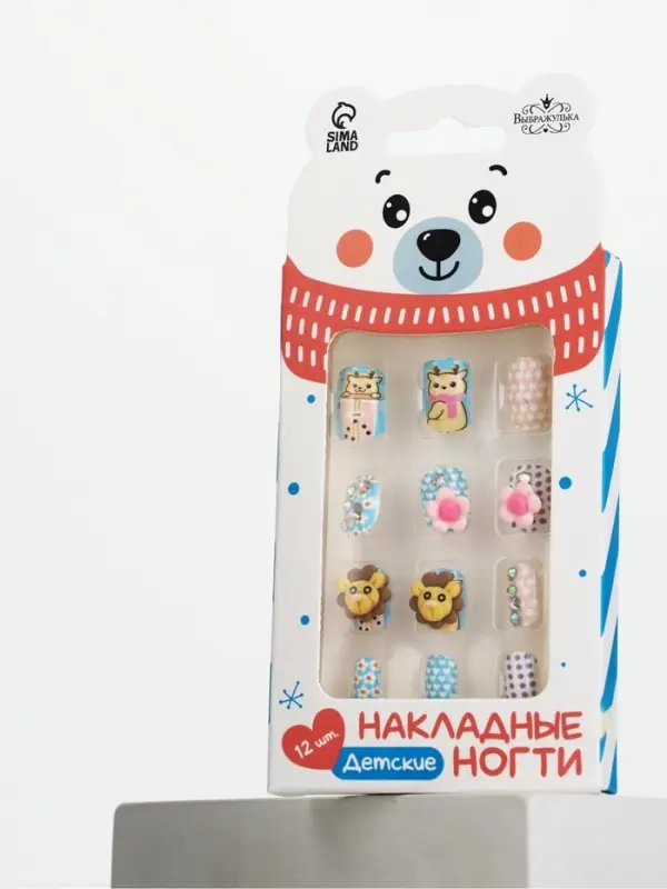 Детские накладные ногти &laquo;Северный мишка&raquo;, 12 шт.