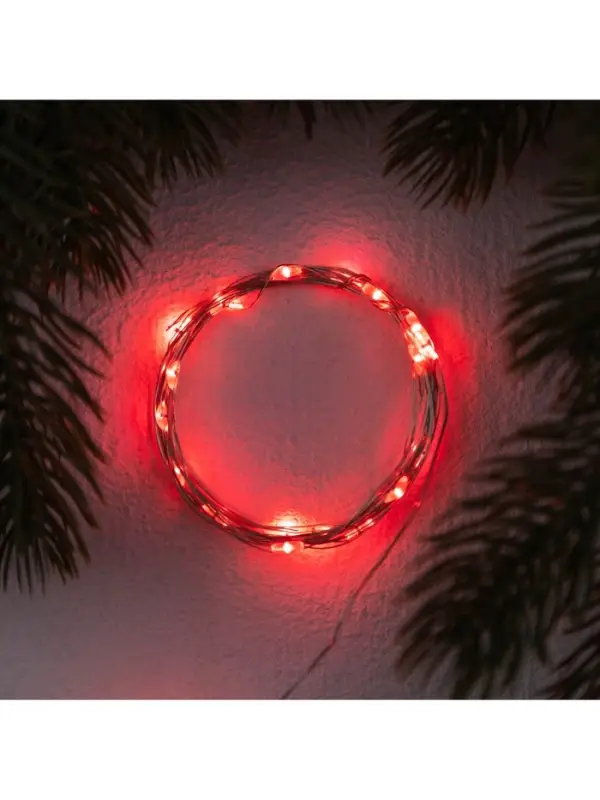 Гирлянда &laquo;Нить&raquo; 2 м роса. IP20, нить серебристая, 20 LED, 4.6 В, AG13&times;3 (в комплекте), 3 режима, свечение красное