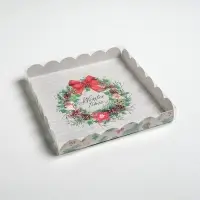 Коробка для кондитерских изделий новогодняя с пластиковой крышкой Winter time, 21&times;21&times;3 см