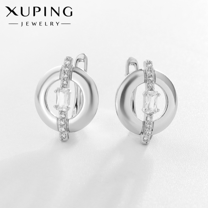 Серьги со стразами XUPING круг стрела, цвет белый в серебре Серьги со стразами XUPING круг стрела, цвет белый в серебре