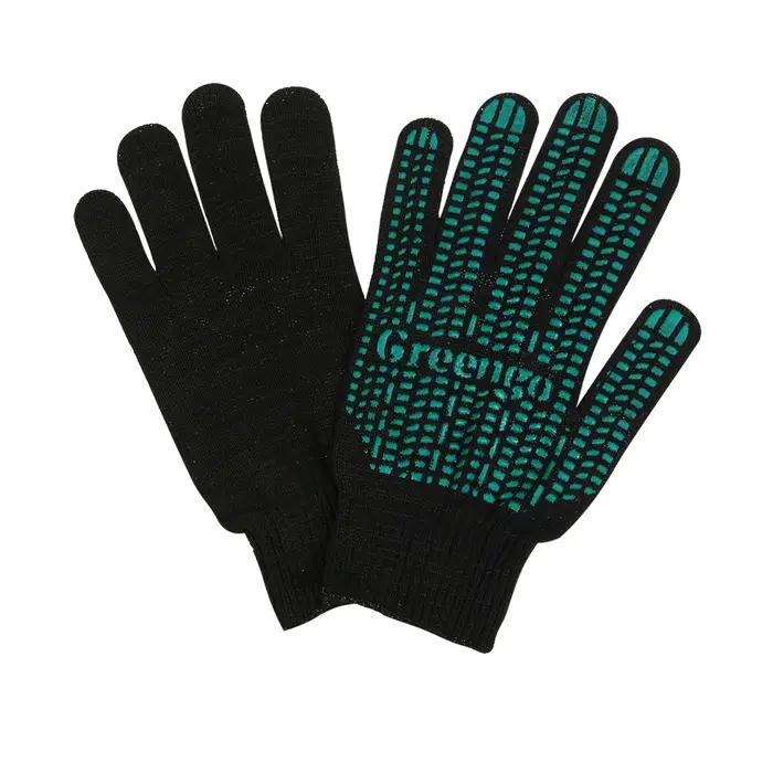 Перчатки садовые, хб, вязка 10 класс, 6 нитей, размер 9, с ПВХ точками, в наборе 5 пар, чёрные, Greengo