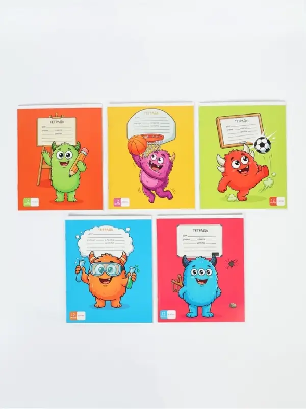 Тетрадь в клетку, 12 листов, А5, на скрепке &laquo;Монстрики&raquo; МИКС