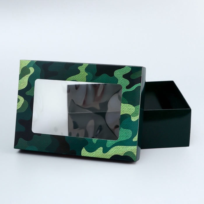 Коробка складная, крышка-дно, Коробка складная, крышка-дно, "Поздравляю", 21 х 15 х 7 см с окном