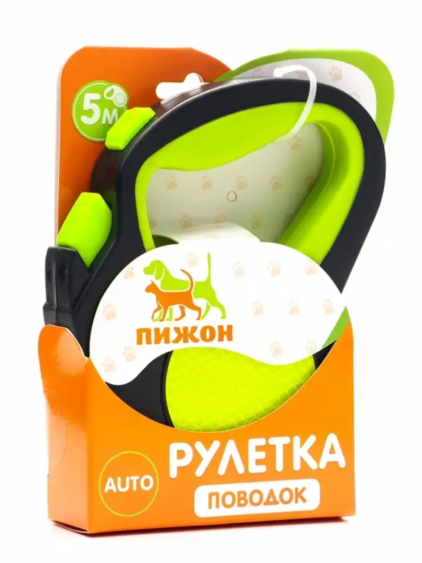 Рулетка &laquo;Пижон&raquo; светоотражающая, 5 м, до 30 кг, лента, прорезиненная ручка, зелёная