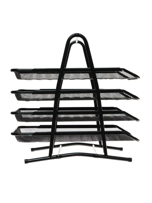 Лоток для бумаг А4, горизонтальный, металлическая сетка, 4 отделения, чёрный