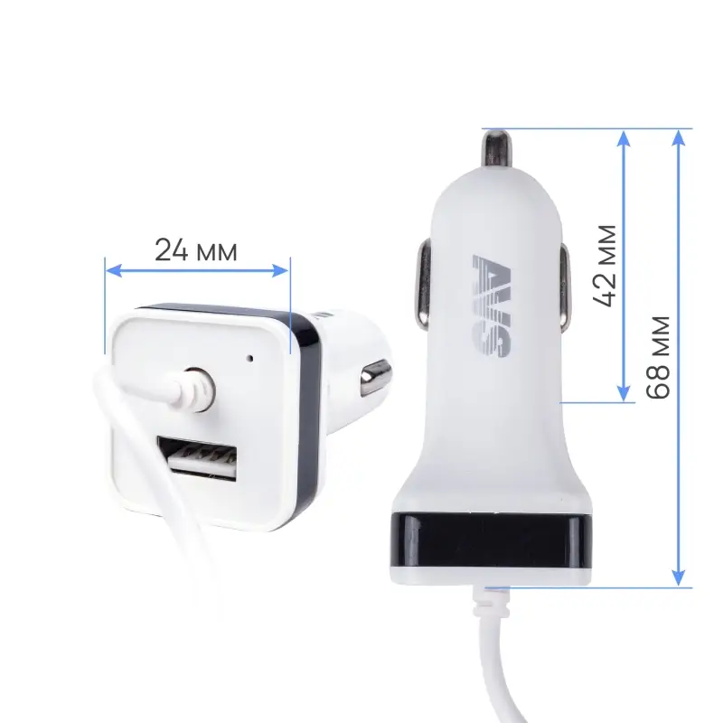 Автомобильное ЗУ AVS UC-443, 1 USB + кабель Type-C, 2.4 А, 12 Вт (A78701S)
