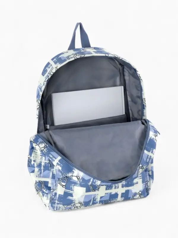Рюкзак школьный на молнии, с карманами, с принтом, размер 28.5&times;12&times;41 см, синий