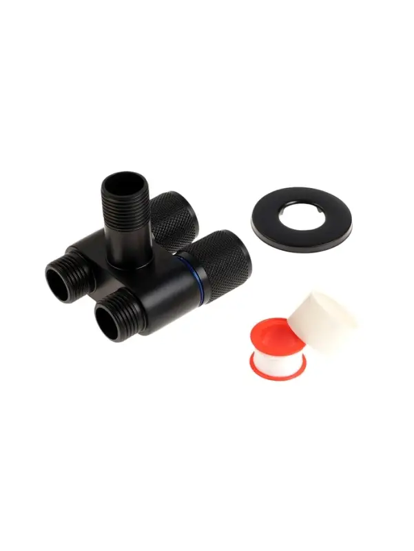 Кран двойной ZEIN engr, 1/2" &times; 1/2", два вентиля, кран-букса керамика, нерж. сталь, черный