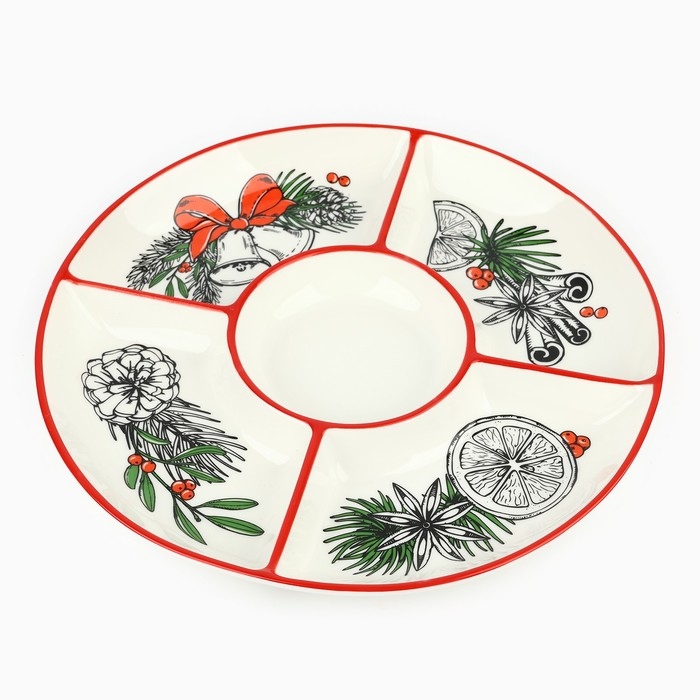 Новый год! Менажница керамическая &laquo;Новогоднее настроение&raquo;, 25.5х3 см, цвет белый