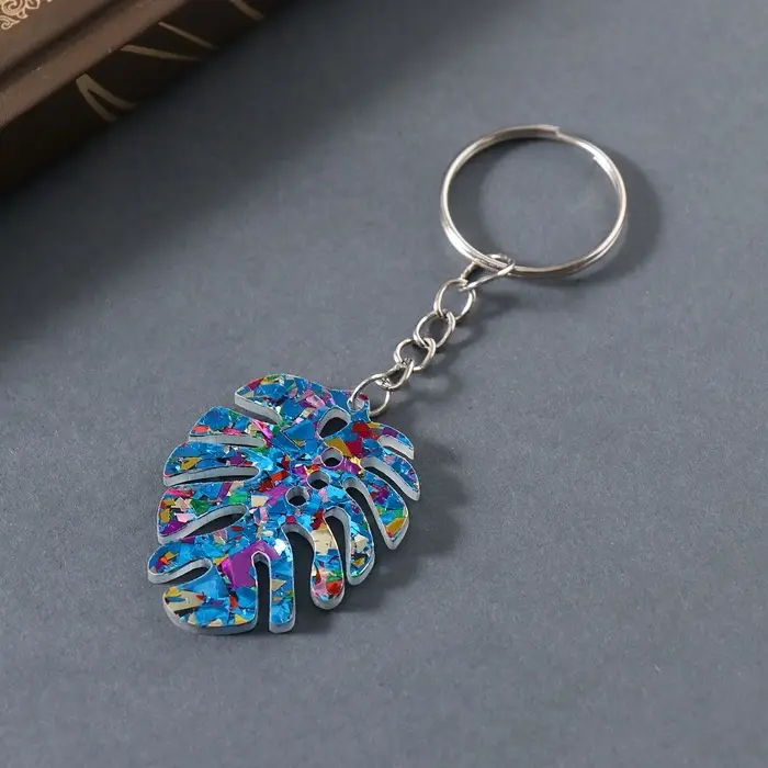 Брелок акрил двусторонний "Блестящий тропический лист" 3,9х3х0,2 см