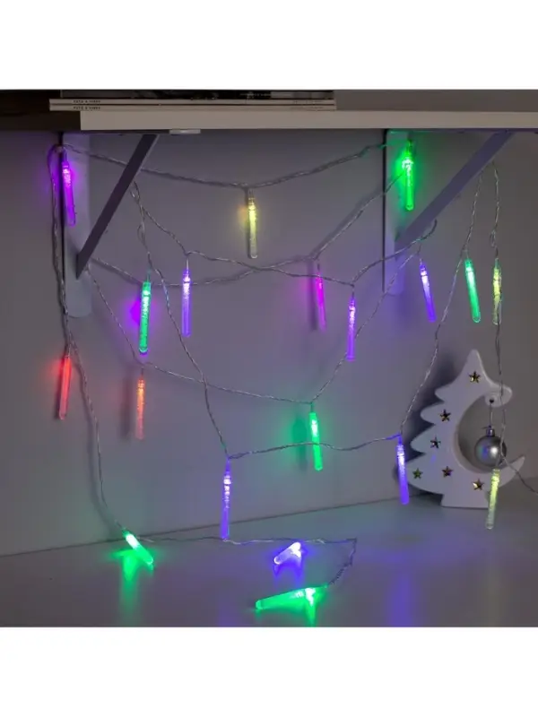Гирлянда &laquo;Нить&raquo; 5 м с насадками &laquo;Сосульки с пузырьками&raquo;, IP20, прозрачная нить, 20 LED, свечение мульти (RG/RB), мигание, 220 В