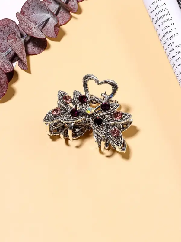 Крабик для волос &laquo;Чернёный&raquo;, цветок, 4.8 см, серебристый