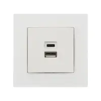 Розетка TOT Glossy Glass, 5 В, 2.1 A, разъёмы USB-A + USB-C, стекло, скрытая, белая