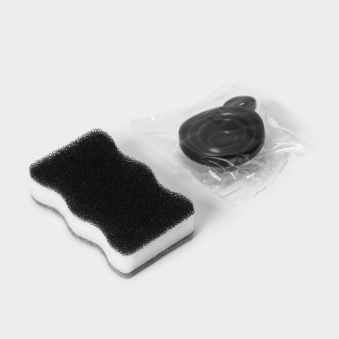 Двойной дозатор для мыла и моющего средства Raccoon, с губкой в комплекте, по 300 мл, цвет чёрный Двойной дозатор для мыла и моющего средства Raccoon, с губкой в комплекте, по 300 мл, цвет чёрный