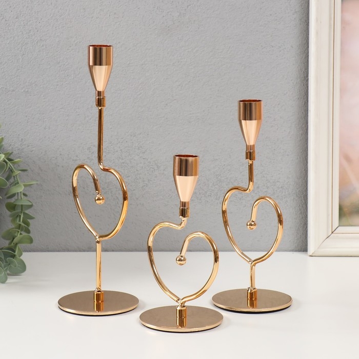 Подсвечник металл  Подсвечник металл "Аврелия" набор 3 шт золото d=2см высота 26; 20,5; 16,5 см 9,5х8х26 см