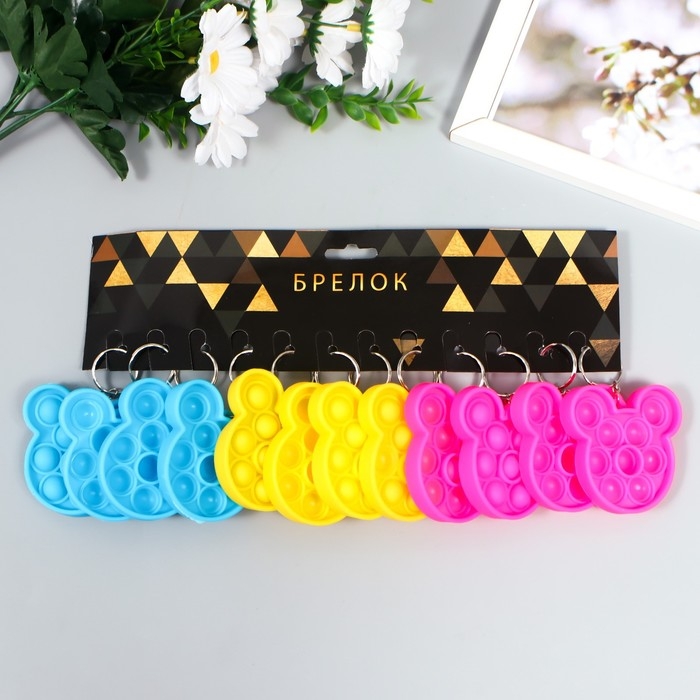 Брелок резина антистресс (бесконечная пупырка) Брелок резина антистресс (бесконечная пупырка) "Ушки" МИКС 7,1х7,9х1,3 см