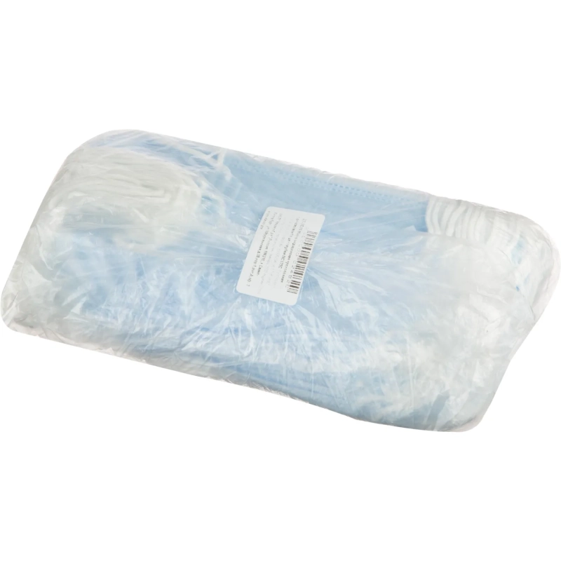 Маска медицинская 3-х сл.,резинка,голуб. классик п_э 50шт/уп