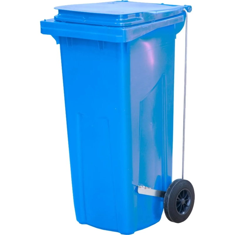 Контейнер-бак мусорный 120л с педальным приводом Г-образ синий_09204