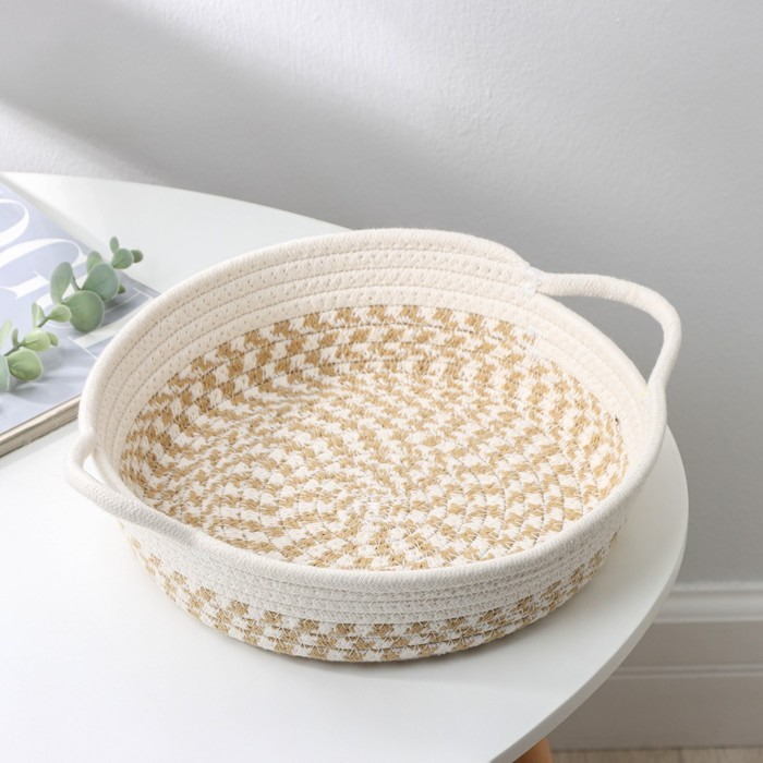 Корзина для хранения плетёная ручной работы LaDо́m «Визави», хлопок, с ручками, 34×24×7 см, цвет бежевый Корзина для хранения плетёная ручной работы LaDо́m «Визави», хлопок, с ручками, 34×24×7 см, цвет бежевый