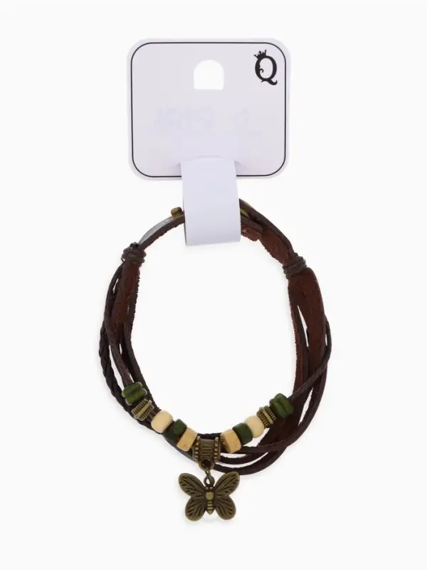 Браслет кожаный с подвеской &laquo;Бабочка&raquo;, L=22.5 см, коричневый
