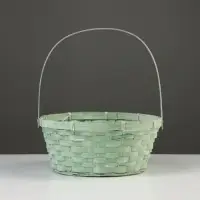 Корзина плетёная для хранения, 26&times;26&times;12 см, ручка h=18 см, бамбук, зелёная