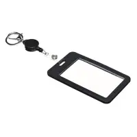 Бейдж - карман вертикальный пластиковый, внешний размер 110&times;70 мм, внутренний размер 85&times;54 мм, рулетка 40 см, чёрный