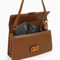 Сумка женская мессенджер TEXTURA на клапане, 26&times;8.5&times;14 см, светло-коричневая