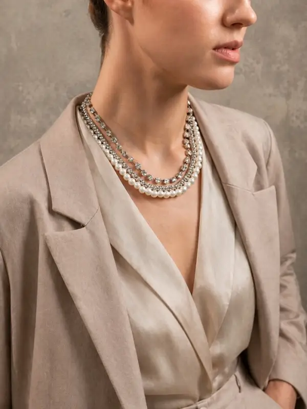 Чокеры &laquo;Стиль&raquo;, набор 3 шт. бусины №8, со стразами, тянется, 35 + удлинитель 5 см, белый в серебре