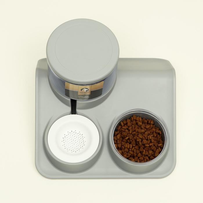 Комплекс для кормления с автопоилкой и съёмной миской, бело-серый Комплекс для кормления с автопоилкой и съёмной миской, бело-серый