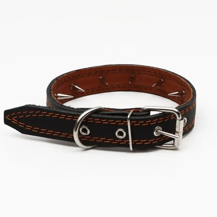 Ошейник кожаный &laquo;Строгий шип&raquo;, 65&times;3 см, ОШ 40-55 см, чёрный