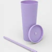 Стакан с крышкой и трубочкой Доляна &laquo;С собой&raquo;, 400 мл, пластик PP, сиреневый