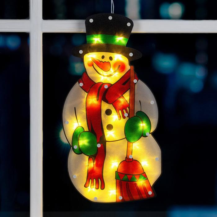 Светодиодная фигура на присоске «Снеговик» 22 × 44 см, пластик, батарейки АААх3 (не в комплекте), свечение тёплое белое Светодиодная фигура на присоске «Снеговик» 22 × 44 см, пластик, батарейки АААх3 (не в комплекте), свечение тёплое белое