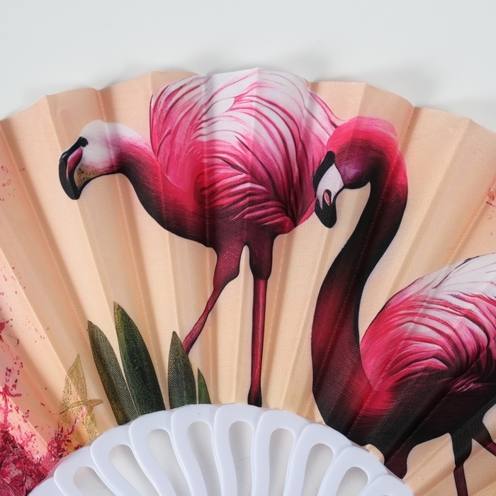 Веер пластик, текстиль  Веер пластик, текстиль "Розовый фламинго" МИКС 23 см