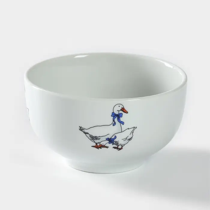 Пиала Добрушский завод &laquo;Гуси&raquo;, 330 мл, d=11 см, фарфор, белая, рисунок МИКС