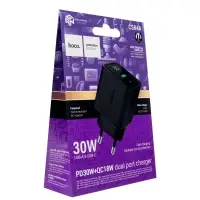 Переходник сетевого зарядного устройства на Type-C PD30W + USB QC3.0  CS84A HOCO черный