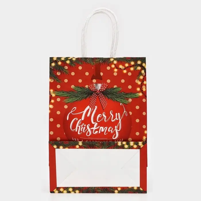 Пакет бумажный подарочный новогодний крафт «Красный Новогодний шар» 15×21×8 см Пакет бумажный подарочный новогодний крафт «Красный Новогодний шар» 15×21×8 см