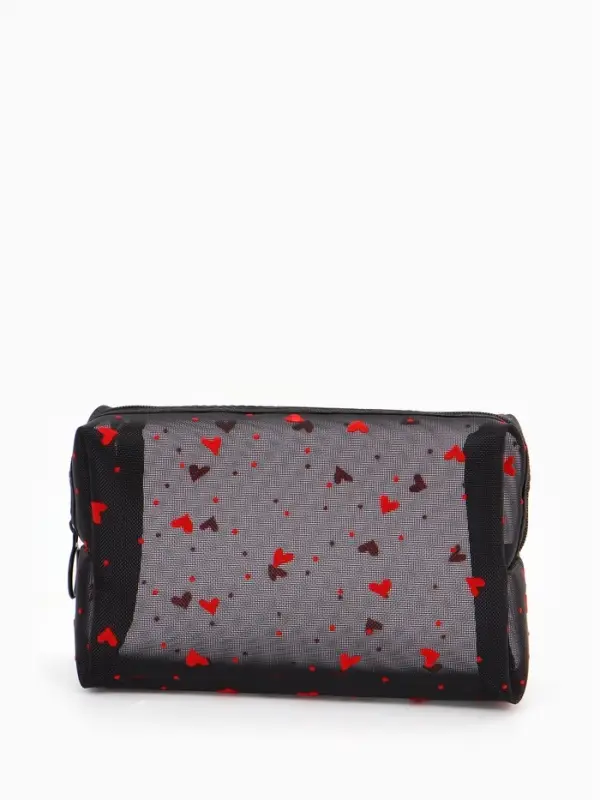 Косметичка дор Сердца, сетка 18*7,5*10, отд на молнии, черный Косметичка дор Сердца, сетка 18*7,5*10, отд на молнии, черный