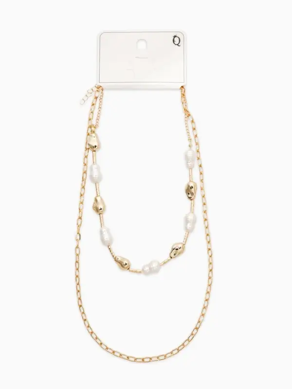 Колье цепочка &laquo;Жемчуг барокко&raquo;, удлиненное, 2 яруса, белое в золоте