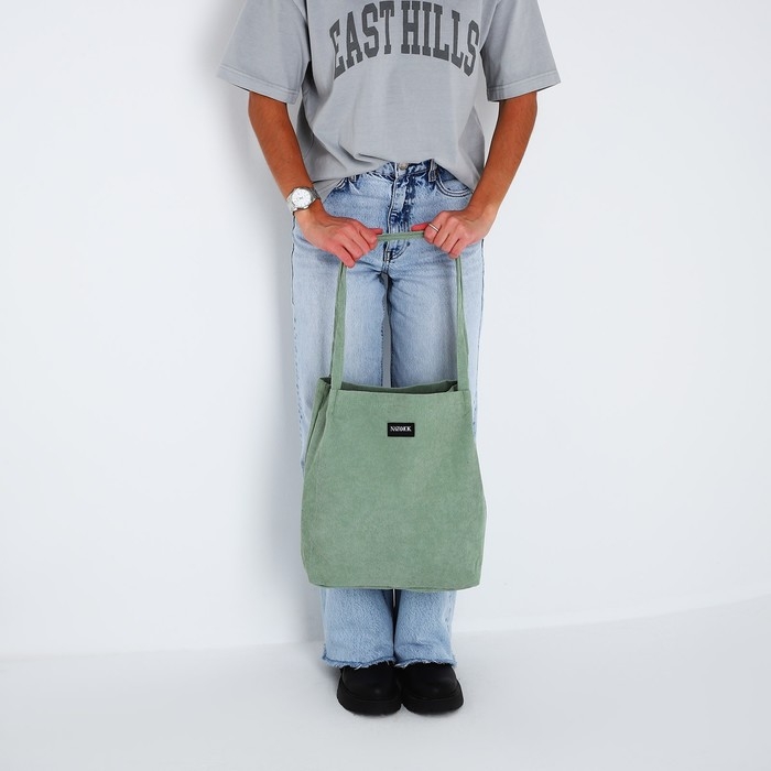 Сумка шопер вельветовый без застёжки, зелёный Сумка шопер вельветовый без застёжки, зелёный