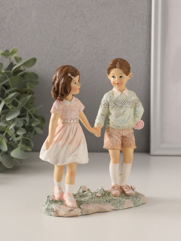 Сувенир полистоун  Сувенир полистоун "Лучшие друзья на прогулке" розово-зелёный 13х6х15,5 см