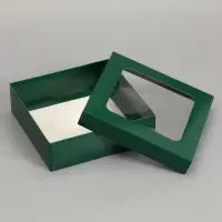 Коробка складная, крышка-дно, армейский зелёный, с окном 20&times;20&times;6 см