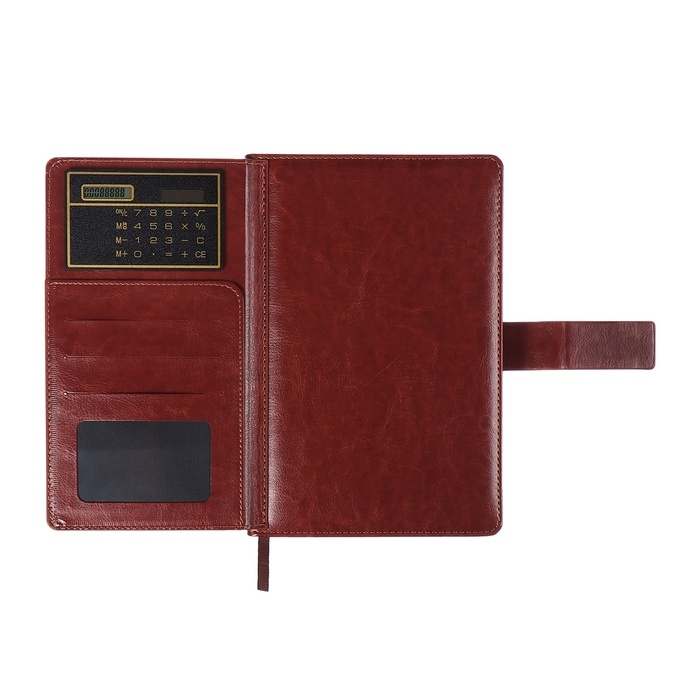 Ежедневник недатированный,формат А5, 140 листов, в клетку, обложка кожзам, с хлястиком, с калькулятором, коричневый Ежедневник недатированный,формат А5, 140 листов, в клетку, обложка кожзам, с хлястиком, с калькулятором, коричневый