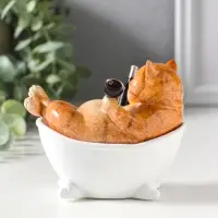 Сувенир полистоун лак "Пухлый кот лежит в ванне с бокалом" 11,5х7,7х10,5 см