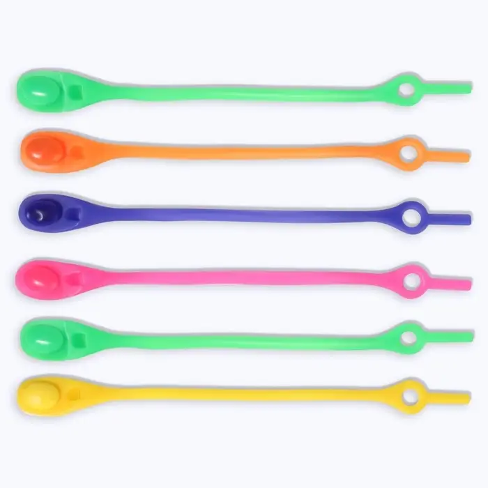 Набор шнурков для обуви, 6 шт, силиконовые, полукруглые, на застёжке, 4 мм, 11 см, цвет МИКС