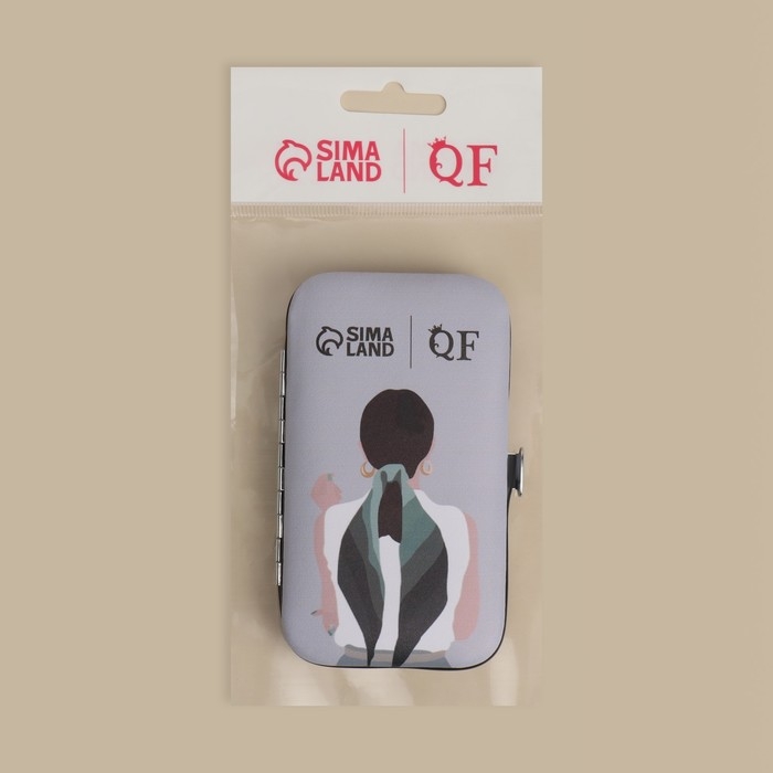 Набор маникюрный «С ЗАБОТОЙ», 6 предметов, в футляре, в PVC - коробке, цвет серый