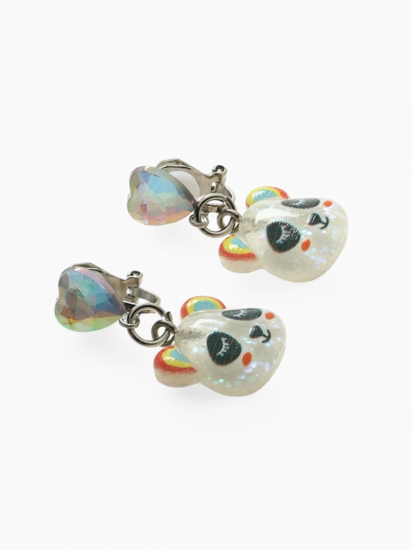 Серьги-клипсы детские  Серьги-клипсы детские "Выбражулька" панда с сердцем кристалл, цветные