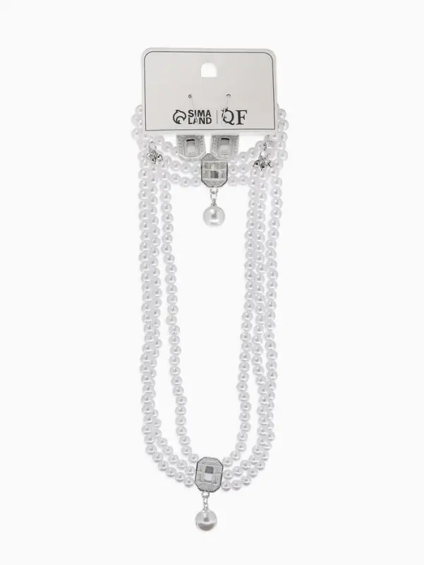 Набор 3 пред-та: серьги,колье.браслет "Императрица жемчуга", цвет белый в серебре