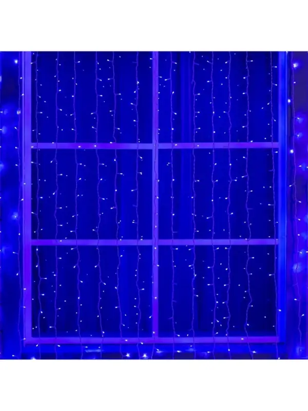 Гирлянда &laquo;Занавес&raquo; 2&times;6 м, IP44, УМС, белая нить, 1440 LED, свечение синее, 220 В